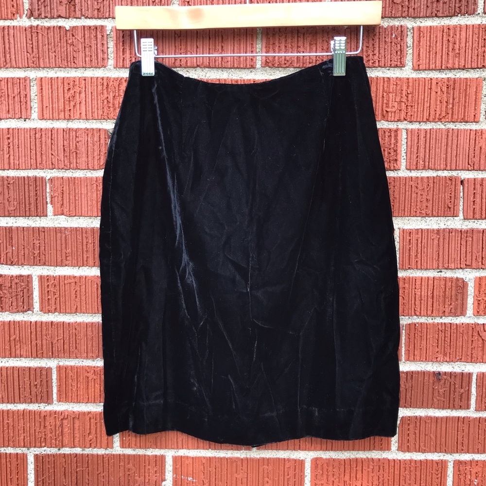 womens Black crushed velvet pencil midi skirt size 8 Smooth Premier